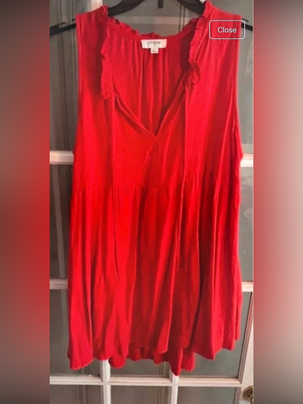Umgee Solid Ruffle Neck Sleeveless Top Red